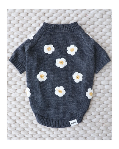 Petal Perfect Grey Daisy Dog Sweater